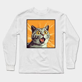 Shocked Cat Cartoon Vintage Cartoon Cat Crazy Long Sleeve T-Shirt